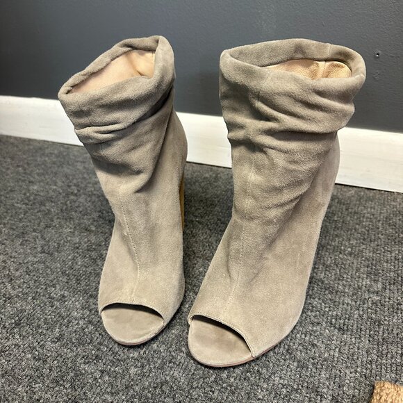 Chinese Laundry Size 8 Gray Slouch Boots Open Toe Sueded Kristin Cavallari - Picture 2 of 8